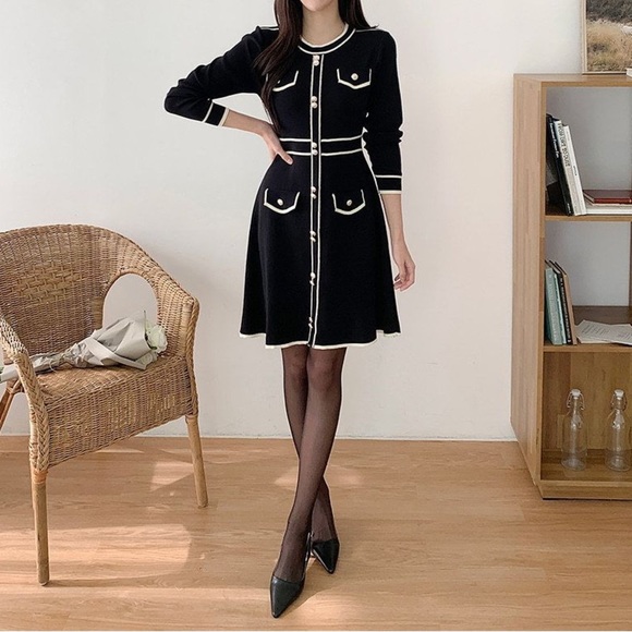 YesStyle Dresses Yesstyle Black Crewneck Black And Cream A Line